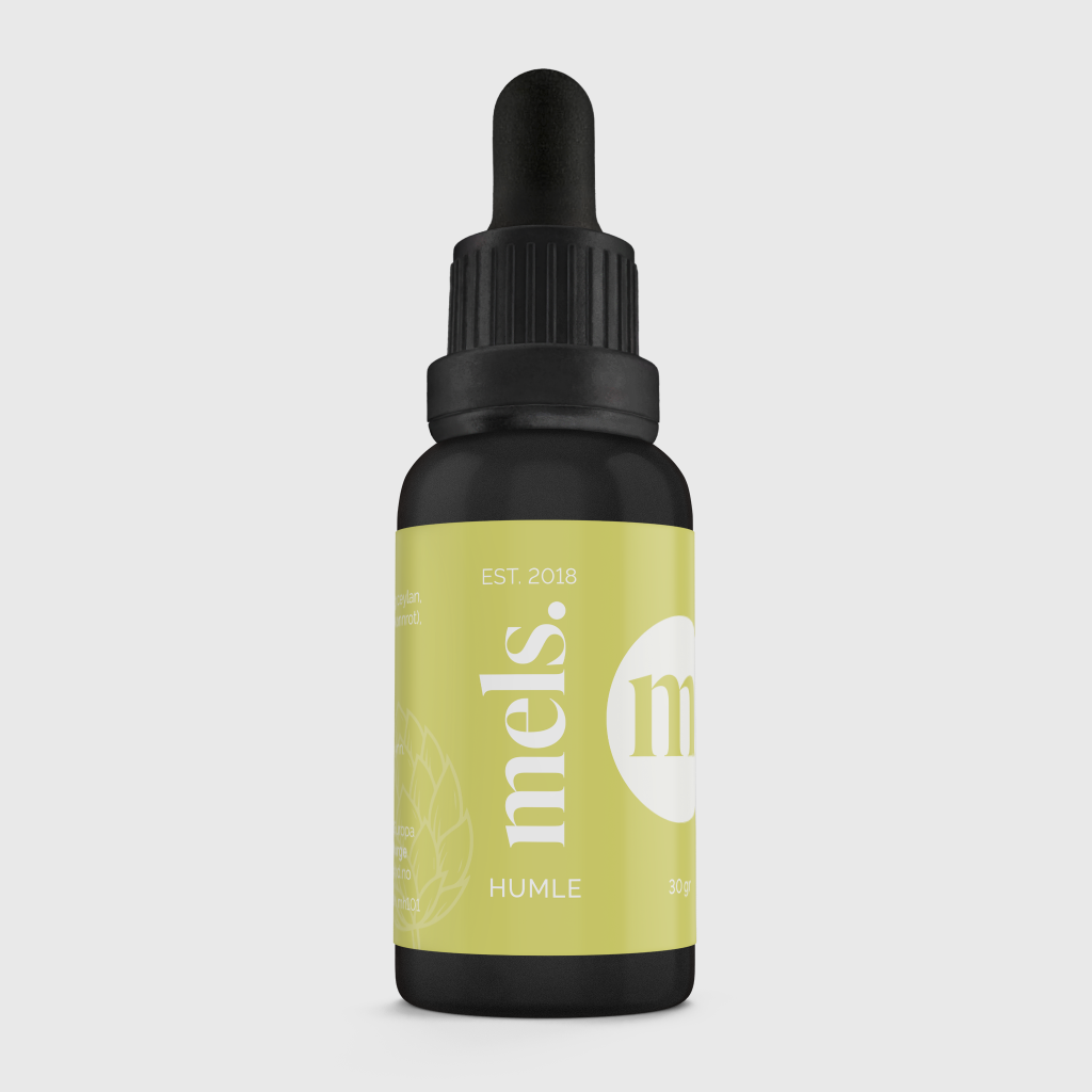 MELS Humle bredspektret olje med CBD. Kan støtte hormonell balanse, redusere angst og fremme en god natts søvn.